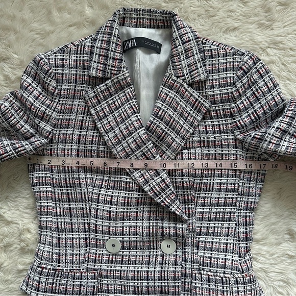 Zara Jacket Double Breasted Blazer Tweed Textured Long Sleeve Multicolor S - Picture 10 of 13